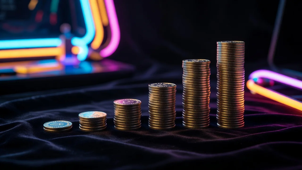 A slot bonus wheel with jackpot segments spinning under bright studio lights