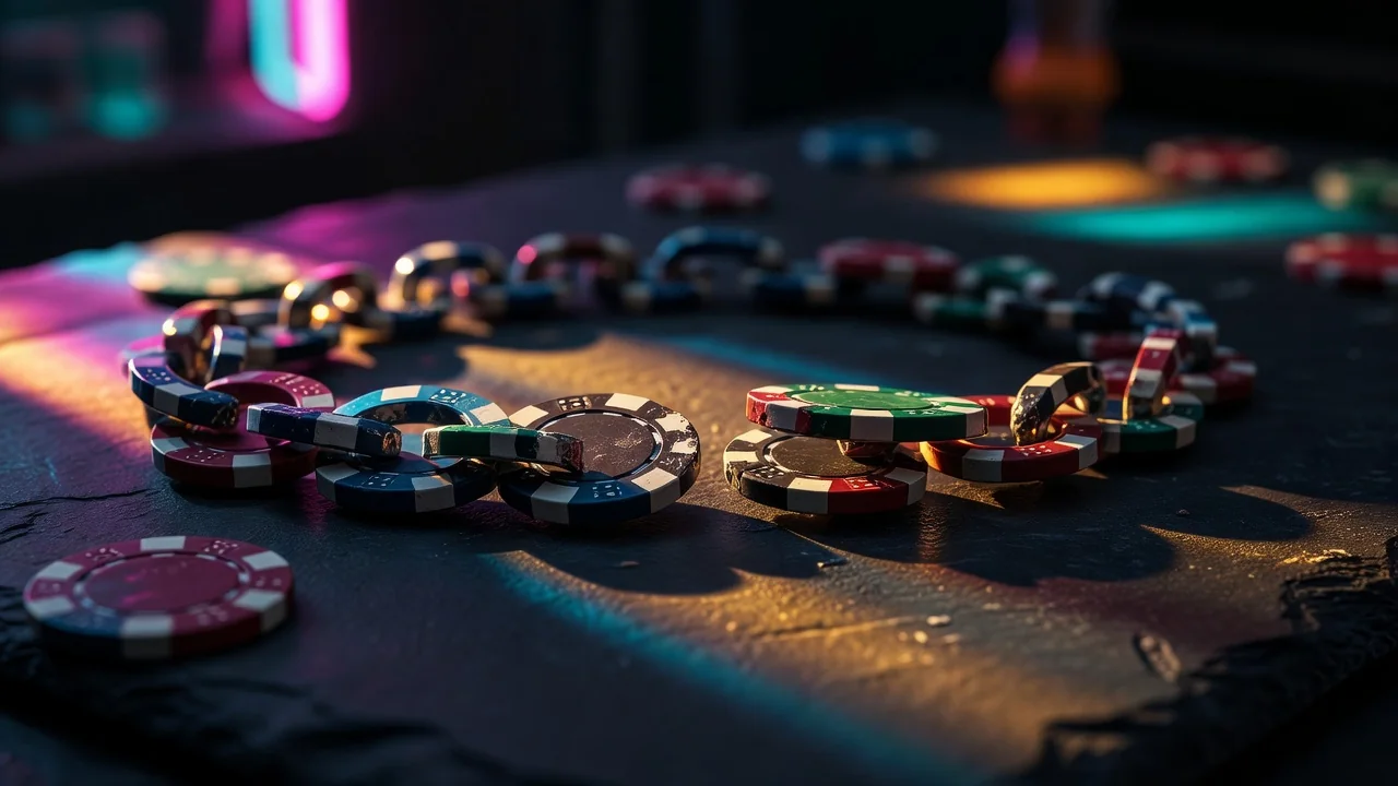 A roulette ball settling into a red pocket while chips cover the layout